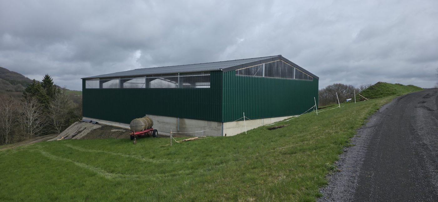 Lichtband am First und Lichtdreieck im Giebel an einer Mehrzweckhalle in der Eifel: Tageslicht bis in die Hallenmitte, ohne eine Lampe einzuschalten.